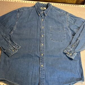 Eddie Bauer Men's Casual Blue Denim Button Down Shirt-XL